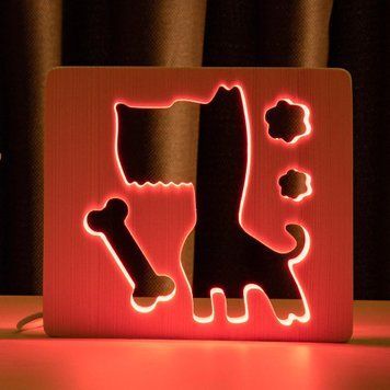 Фото Світильник нічник ArtEco Light з дерева LED "Пес та кісточка" з пультом та регулюванням кольору, RGB 1020371,