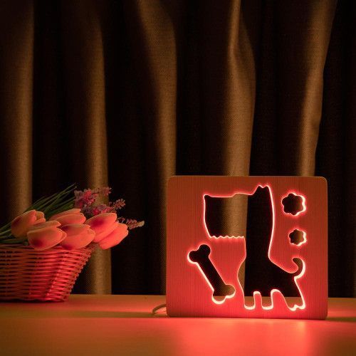 Фото Світильник нічник ArtEco Light з дерева LED "Пес та кісточка" з пультом та регулюванням кольору, RGB 1020371,