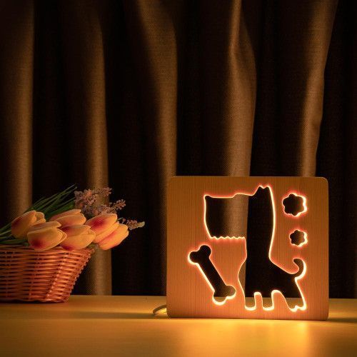 Фото Світильник нічник ArtEco Light з дерева LED "Пес та кісточка" з пультом та регулюванням кольору, RGB 1020371,