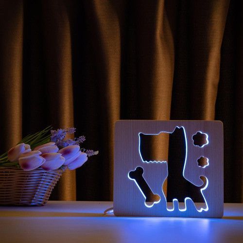 Фото Світильник нічник ArtEco Light з дерева LED "Пес та кісточка" з пультом та регулюванням кольору, RGB 1020371,