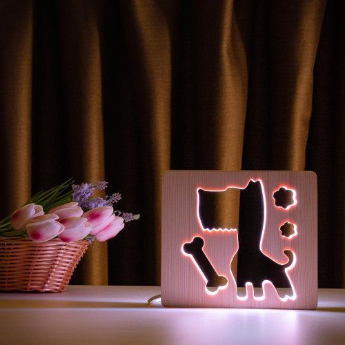 Фото Світильник нічник ArtEco Light з дерева LED "Пес та кісточка" з пультом та регулюванням кольору, RGB 1020371,