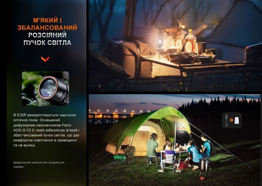 Фото Фонарь Fenix E35R + диффузор AOD-S V2.0 в подарок | Лимитированная серия E35RAODSV20,