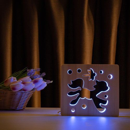 Фото Світильник нічник ArtEco Light з дерева LED "Поні та стрекоза" з пультом та регулюванням кольору, RGB 1020395,