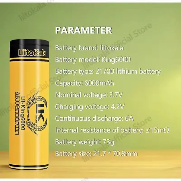 Фото Li-ion Акумулятор високої ємності LiitoKala King6000 21700 на 6000 mAh King6000,