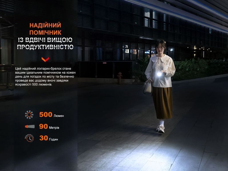 Фото Ліхтар наключний Fenix E03R V2.0, сірий E03RV20GR,