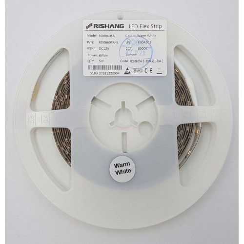 Фото LED стрічка RISHANG 60-2835-12V-IP20 4.8W 535Lm 6000K 5м (RD0860TA-B-PW) 667,