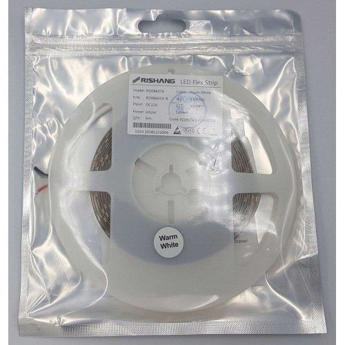 Фото LED стрічка RISHANG 60-2835-12V-IP20 4.8W 535Lm 6000K 5м (RD0860TA-B-PW) 667,