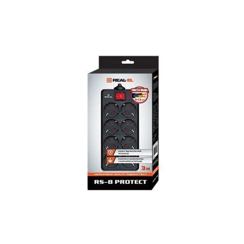 Фото Мережевий фільтр живлення REAL-EL REAL-EL RS-8 PROTECT, 1.8m, black (EL122300021) U0276674,