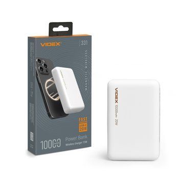 Фото Повербанк з бездротовою зарядкою 10000mAh VIDEX VPB-331 PD20W White 28294,