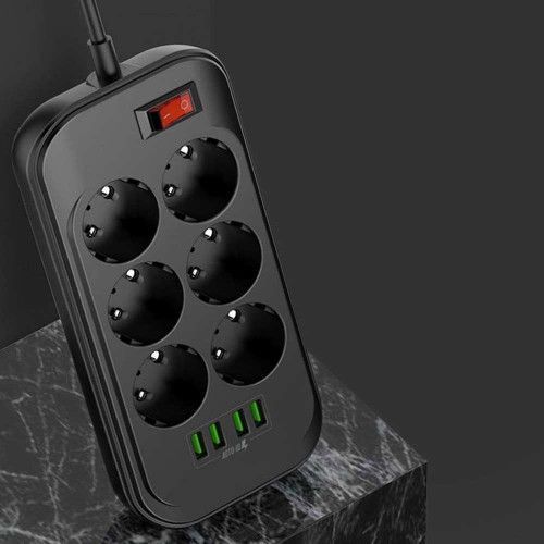 Фото Мережевий фільтр живлення ColorWay CW-CHE64B, 6 розеток/4USB Black (CW-CHE64B) U0382707,
