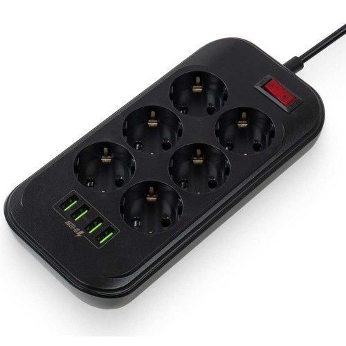 Фото Мережевий фільтр живлення ColorWay CW-CHE64B, 6 розеток/4USB Black (CW-CHE64B) U0382707,