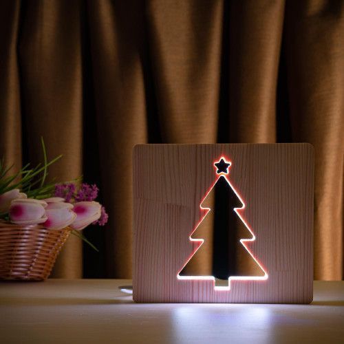 Фото Світильник нічник ArtEco Light з дерева LED "Ялинка" з пультом та регулюванням кольору, RGB 1021466,