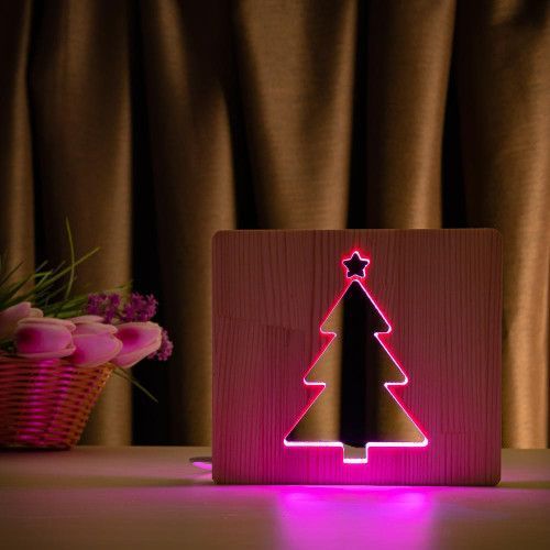 Фото Світильник нічник ArtEco Light з дерева LED "Ялинка" з пультом та регулюванням кольору, RGB 1021466,