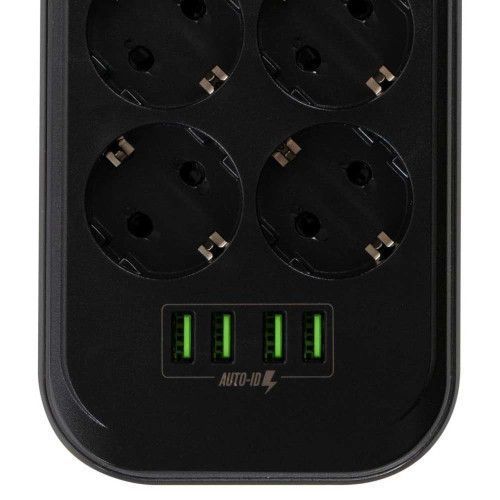 Фото Мережевий фільтр живлення ColorWay CW-CHE64B, 6 розеток/4USB Black (CW-CHE64B) U0382707,
