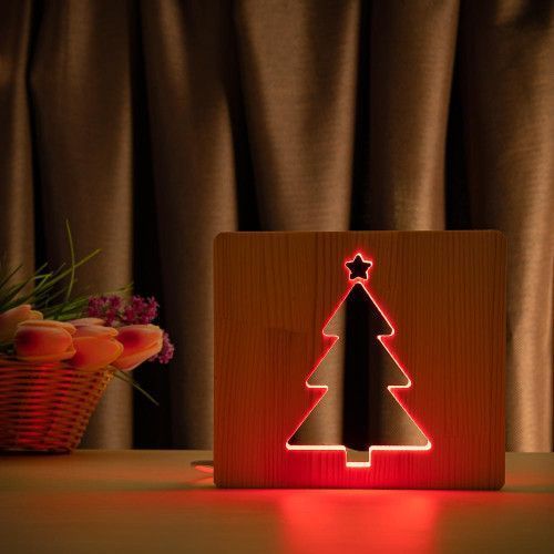 Фото Світильник нічник ArtEco Light з дерева LED "Ялинка" з пультом та регулюванням кольору, RGB 1021466,