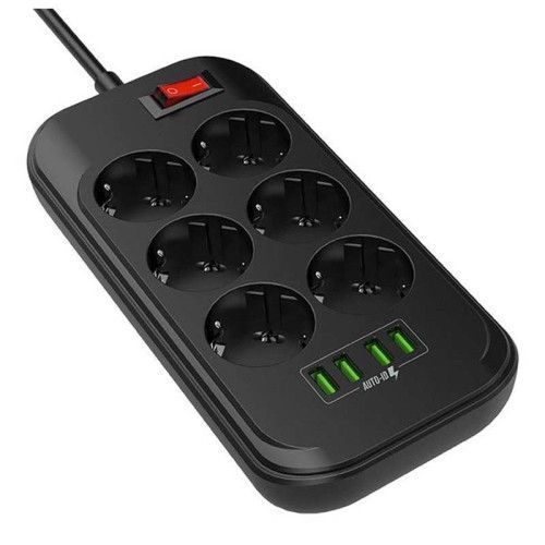 Фото Мережевий фільтр живлення ColorWay CW-CHE64B, 6 розеток/4USB Black (CW-CHE64B) U0382707,