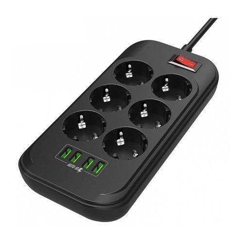 Фото Мережевий фільтр живлення ColorWay CW-CHE64B, 6 розеток/4USB Black (CW-CHE64B) U0382707,
