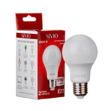 Фото LED лампа Е27 А60 10W теплая белая 3000К SIVIO 1012800,