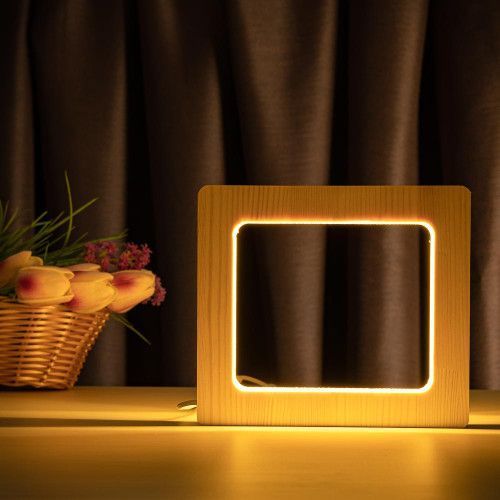 Фото Світильник нічник ArtEco Light з дерева LED "Квадрат" з пультом та регулюванням світла, колір теплий білий 1021447,