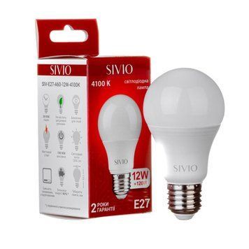 Фото LED лампа Е27 А60 12W нейтральная белая 4100К SIVIO 1012802,