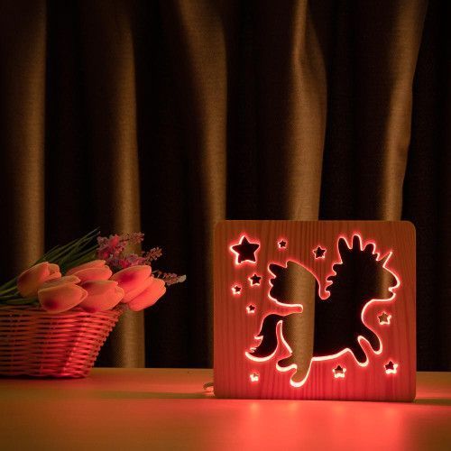 Фото Светильник ночник ArtEco Light с дерева LED "Очаровательный единорог" с пультом и регулировкой цвета, RGB 1020387,