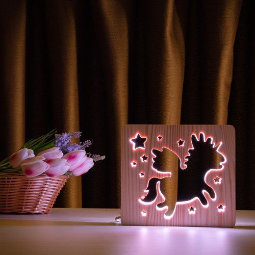Фото Светильник ночник ArtEco Light с дерева LED "Очаровательный единорог" с пультом и регулировкой цвета, RGB 1020387,