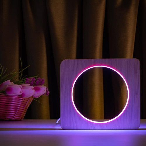 Фото Светильник ночник ArtEco Light с дерева LED "Круг" с пультом и регулировкой цвета, двойной RGB 1021452,