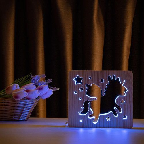Фото Светильник ночник ArtEco Light с дерева LED "Очаровательный единорог" с пультом и регулировкой цвета, RGB 1020387,